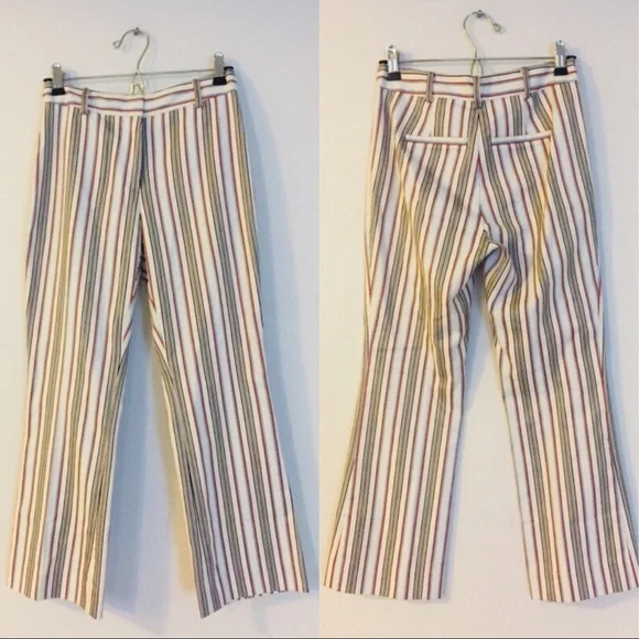 Derek Lam Cropped Flare Ivory Striped Pants